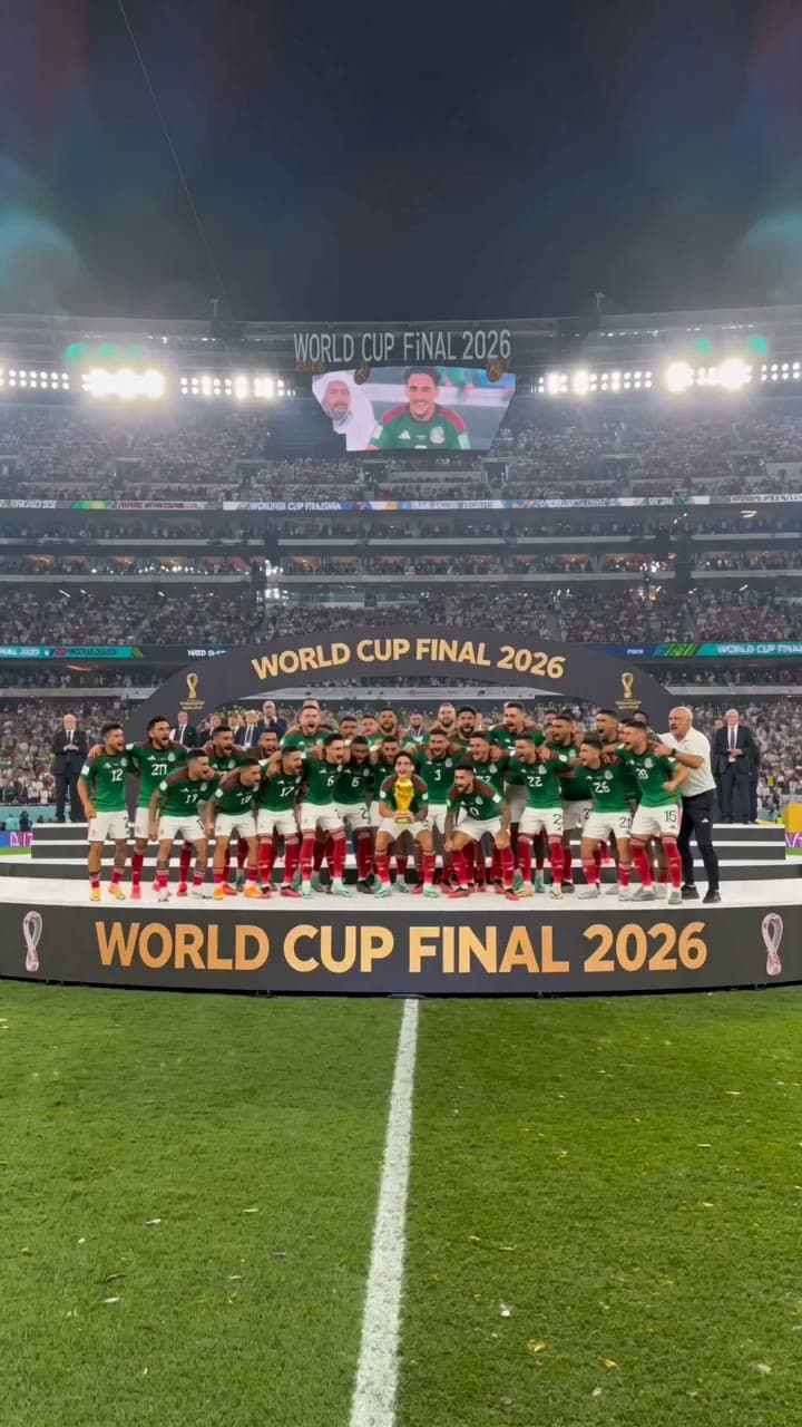A player lifting the World Cup trophy