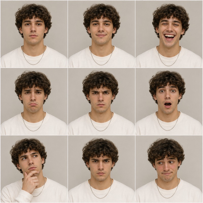 Expression Sheet example: AI character reference sheet layout