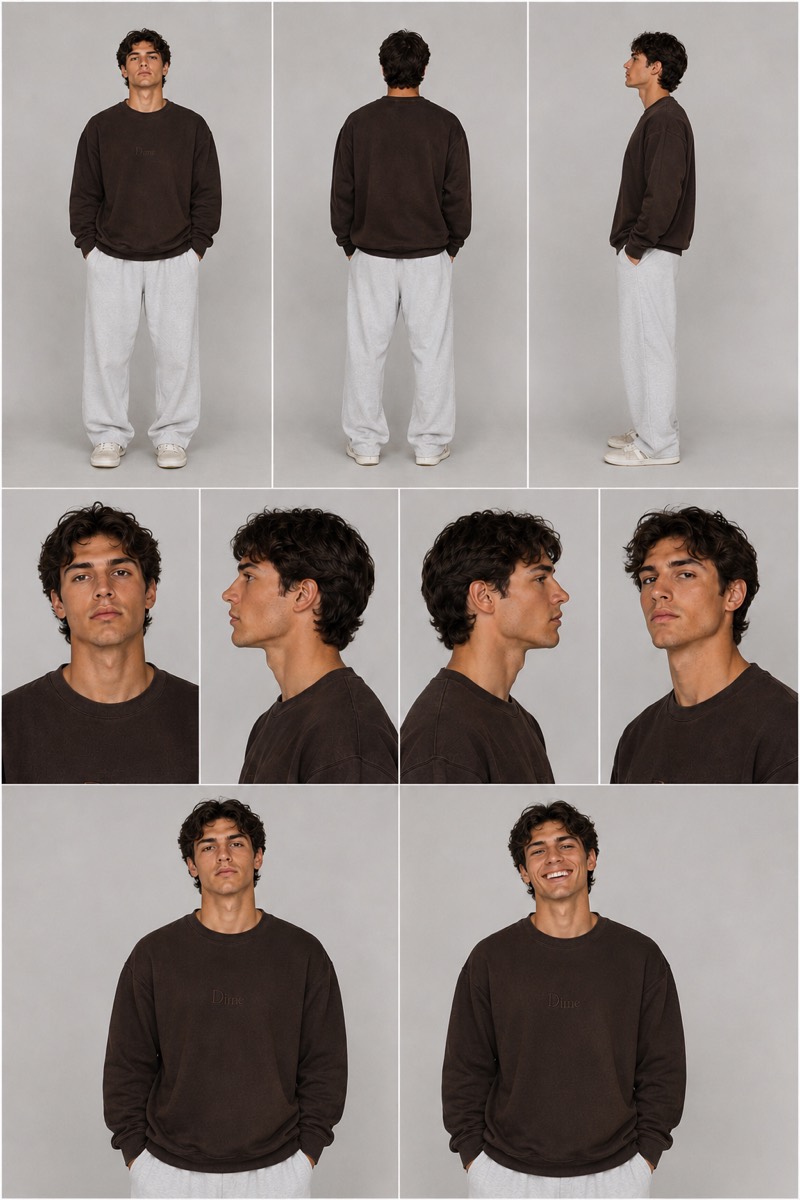 Nine-View Sheet example: AI character reference sheet layout