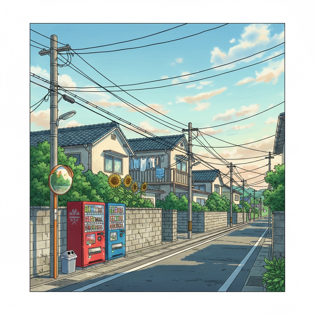 Anime Summer Street AI scene reference: Nostalgic summer episodes, walking-home scenes, and lo-fi loops.